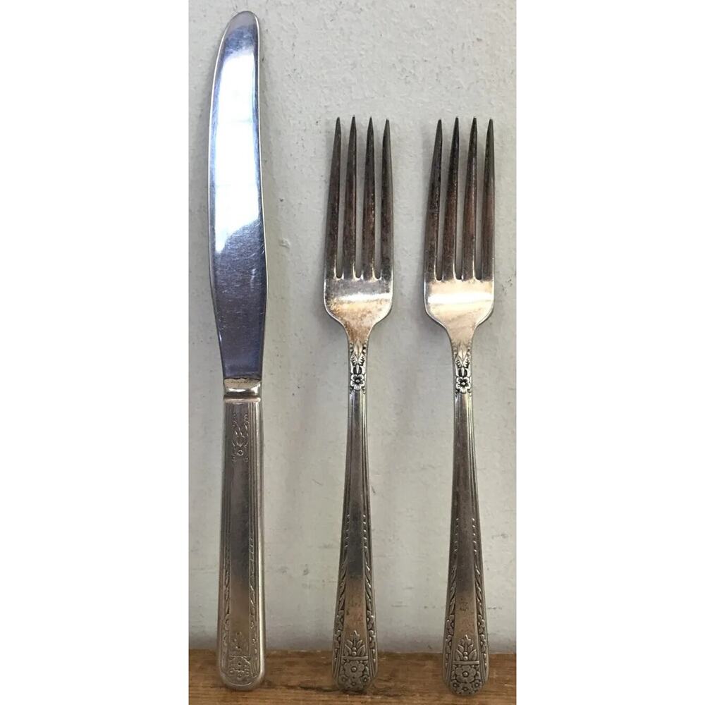 Set Lot 3 Vtg Oneida Madison Silver Plate Stainless Knife & Forks Mixed Lot